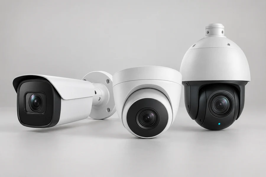 Câmara bullet, câmara turret e câmara PTZ para videovigilância profissional.